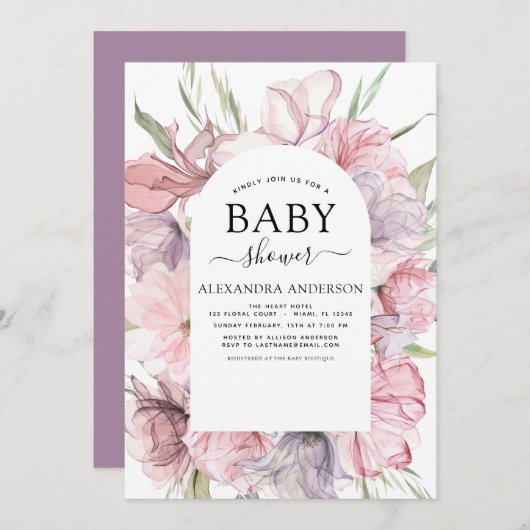 Baby Shower Boho Stof Roze Paars Kaart (Voorkant / Achterkant)