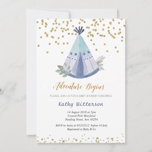 Baby shower Boho Teepee Invitation Kaart (Voorkant)