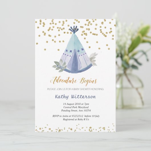 Baby shower Boho Teepee Invitation Kaart (Staand voorkant)