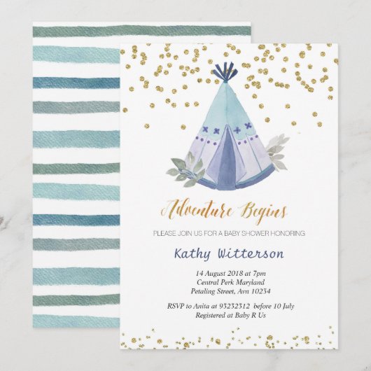 Baby shower Boho Teepee Invitation Kaart (Voorkant / Achterkant)