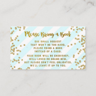 baby shower Book Request Card Blue Gold Confetti Informatiekaartje