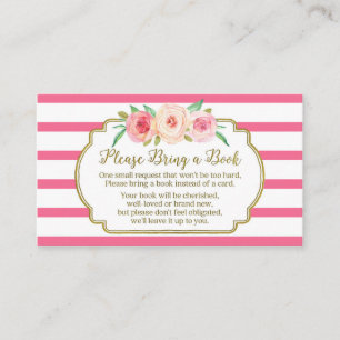 baby shower Book Request Card Pink Floral Stripes Informatiekaartje