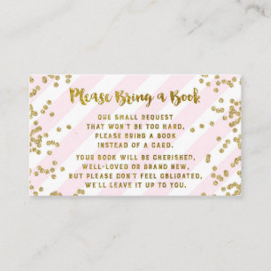 baby shower Book Request Card Pink Gold Confetti Informatiekaartje