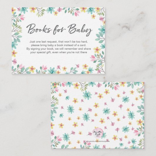baby shower Book Request Floral Insert Card Informatiekaartje (Voorkant / Achterkant)