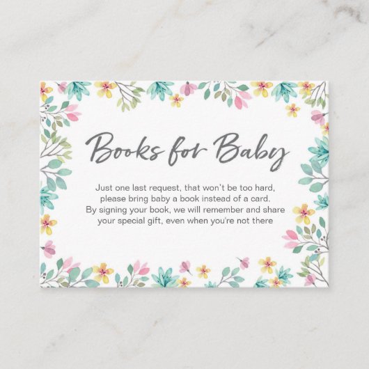baby shower Book Request Floral Insert Card Informatiekaartje (Voorkant)