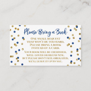 baby shower Book Request Navy Blue Gold Confetti Informatiekaartje