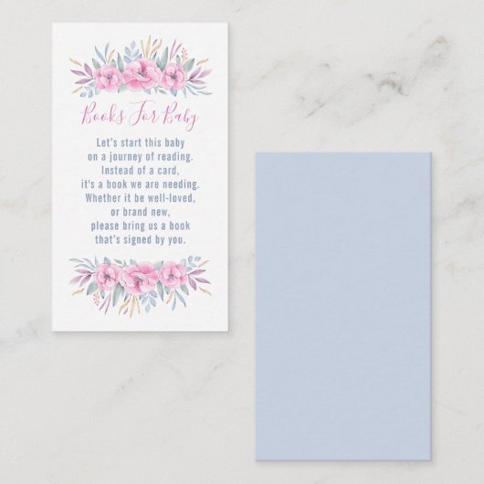 Baby shower Book Request Pink Flowers Waterverf Informatiekaartje (Voorkant / Achterkant)