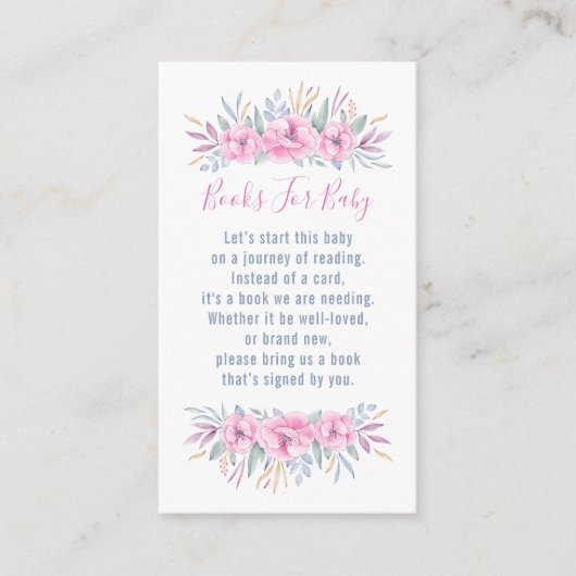 Baby shower Book Request Pink Flowers Waterverf Informatiekaartje (Voorkant)
