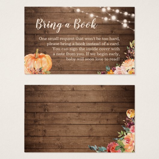 Baby shower Book Request Rustic Pumpkin Wood Visitekaartje (Voorkant /achterkant)
