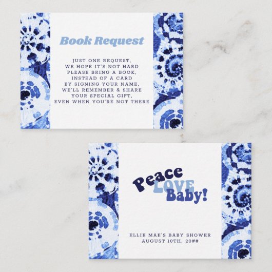 Baby shower Book Request Tie Dye Blue Shibori Informatiekaartje (Voorkant / Achterkant)