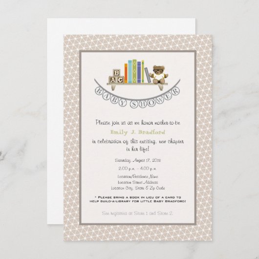 baby shower Book Thmed Unisex Invitation Kaart (Voorkant / Achterkant)