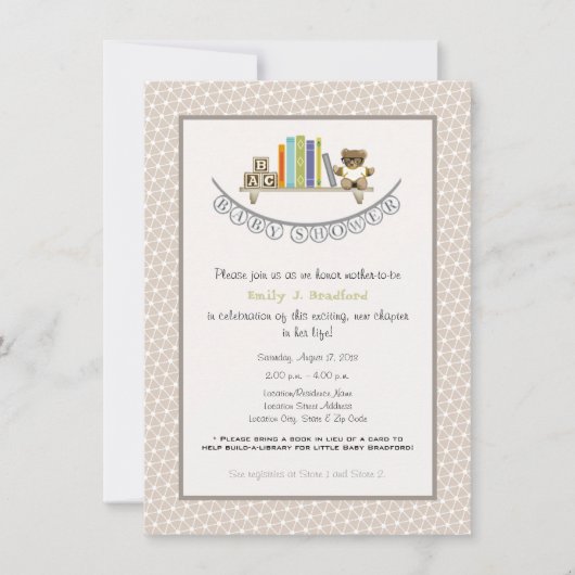 baby shower Book Thmed Unisex Invitation Kaart (Voorkant)