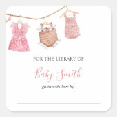 Baby shower Bookplaat Roze meisje Vierkante Sticker (Voorkant)