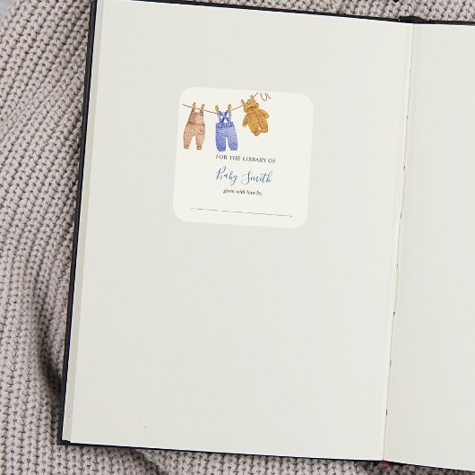 Baby shower Bookplate Blue Boy Vierkante Sticker