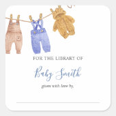 Baby shower Bookplate Blue Boy Vierkante Sticker (Voorkant)