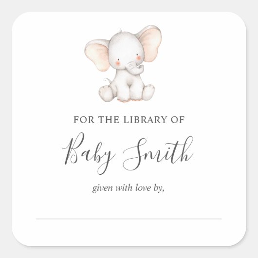 Baby shower Bookplate Olifant Sticker (Voorkant)