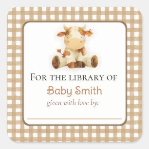 Baby shower Bookplate Sticker met pluche Koe