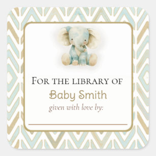 Baby shower Bookplate Sticker met Pluche Olifant