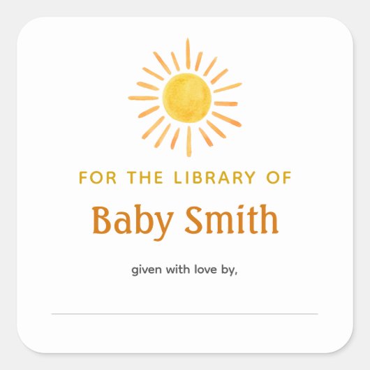 Baby shower Bookplate Sunshine Sticker (Voorkant)