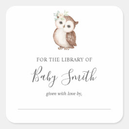 Baby shower Bookplate Woodland Uil Sticker