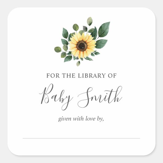 Baby shower Bookplate Zonnebloem Sticker (Voorkant)