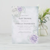 Baby shower Bord Blauw Lila Rozen Kaart (Staand voorkant)