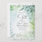 Baby shower- Bord Blauwgroen en groen blad Kaart (Voorkant)