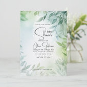 Baby shower- Bord Blauwgroen en groen blad Kaart (Staand voorkant)