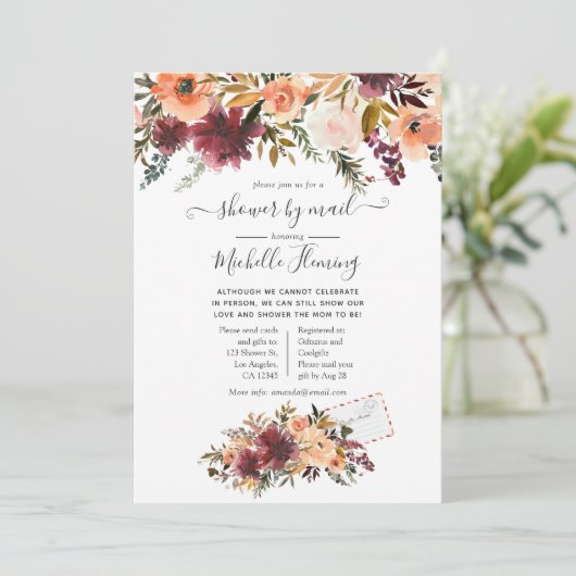 Baby shower Bordo Peach Waterverf door Mail Kaart (Staand voorkant)