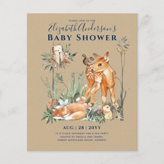 Baby shower bos bos groen wilde dieren flyer (Voorkant)