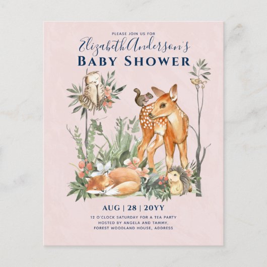Baby shower bos bos groen wilde dieren flyer (Voorkant)