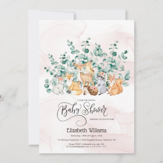 Baby shower bos bos groen wilde dieren kaart (Voorkant)