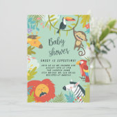 Baby shower bos bos groen wilde dieren kaart (Staand voorkant)