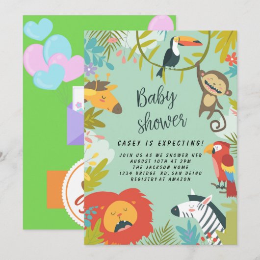Baby shower bos bos groen wilde dieren kaart (Voorkant / Achterkant)