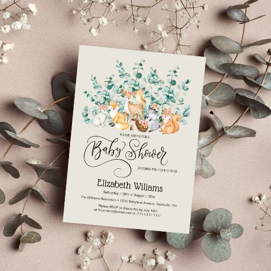 Baby shower bos bos groen wilde dieren kaart