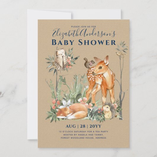 Baby shower bos bos groen wilde dieren kaart (Voorkant)