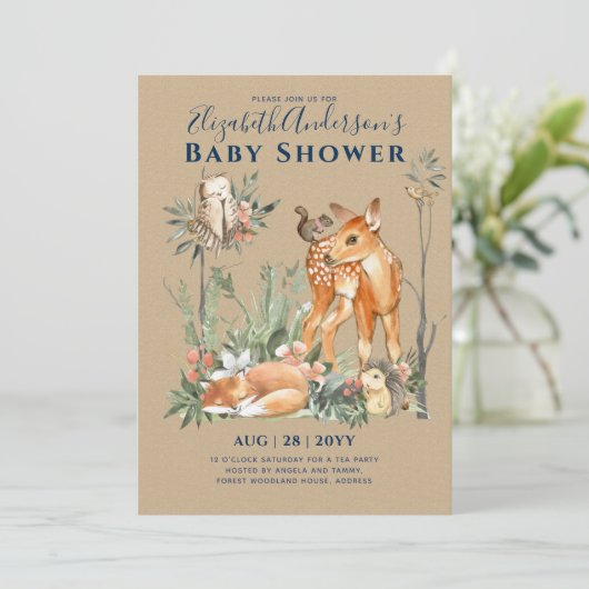 Baby shower bos bos groen wilde dieren kaart (Staand voorkant)