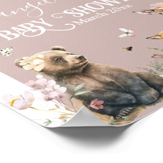 Baby shower bos dierlijk bloemmeisje welkom poster (Hoek)