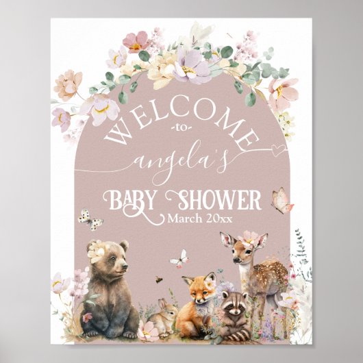 Baby shower bos dierlijk bloemmeisje welkom poster (Voorkant)