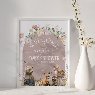 Baby shower bos dierlijk bloemmeisje welkom poster