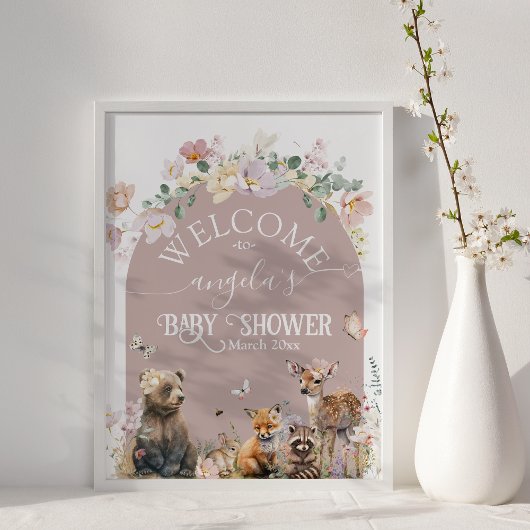 Baby shower bos dierlijk bloemmeisje welkom poster