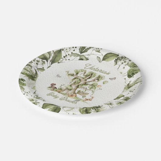 Baby shower Bosbossen Boombogen Papieren Bordje (Gekanteld)