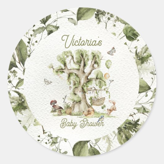 Baby shower Bosbossen Boombogen Ronde Sticker (Voorkant)