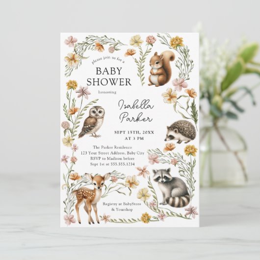 Baby shower Bosbossen Kaart (Staand voorkant)