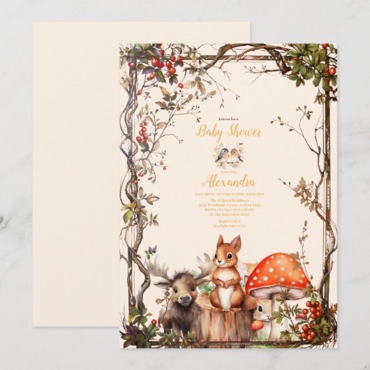 Baby shower Bosbossen Kaart (Voorkant / Achterkant)