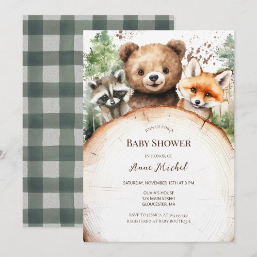 Baby shower Bosbossen Kaart (Voorkant / Achterkant)