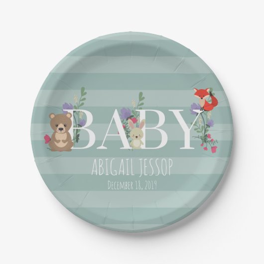 Baby shower Bosbossen Papieren Bordje (Voorkant)