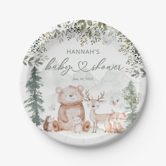 Baby shower Bosbossen Papieren Bordje (Voorkant)