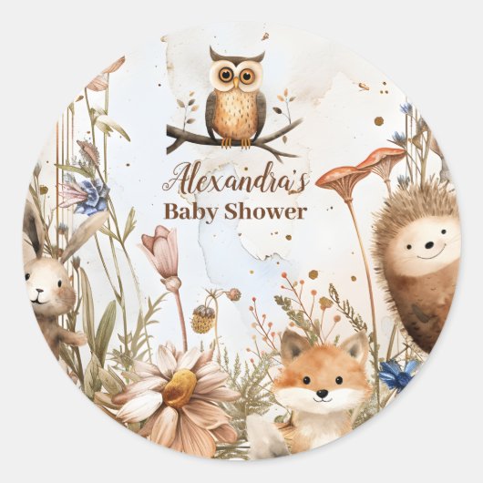 Baby shower Bosbossen Ronde Sticker (Voorkant)