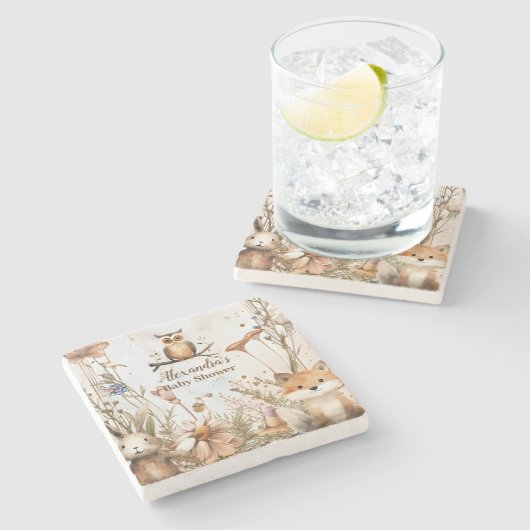 Baby shower Bosbossen Stenen Onderzetter (Zijkant)